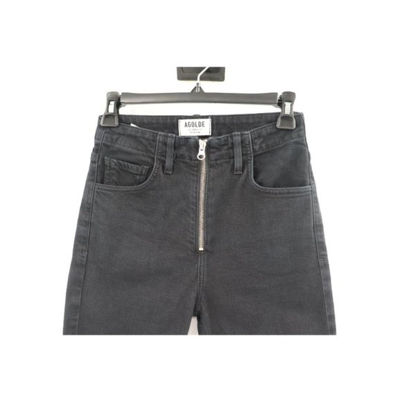 agolde womens 24 niko exposed zipper‎ black jeans high rise denim skinny cotton - Picture 3 of 9